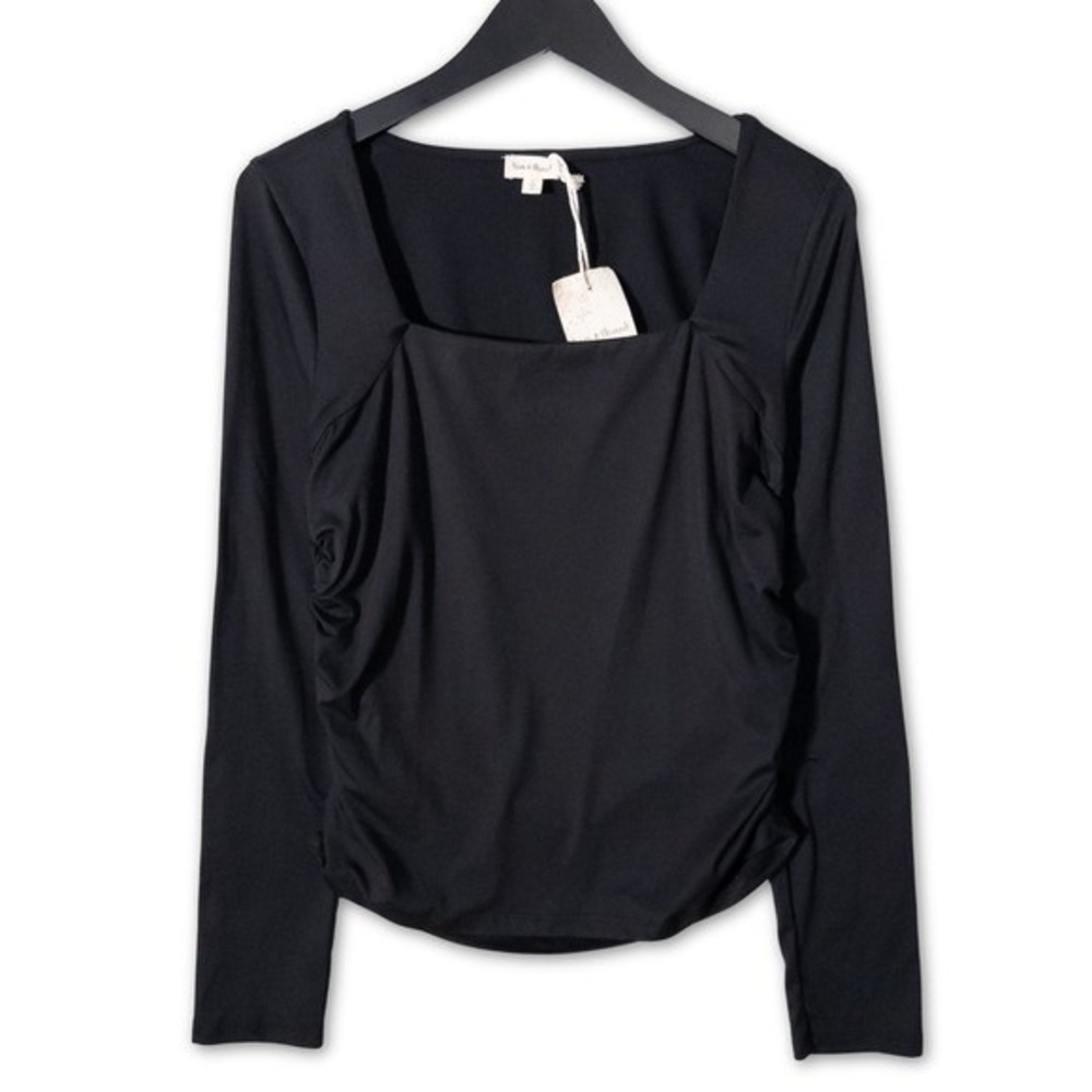 NWT Hem & Thread Long Sleeve Shirt Womens Large Black Ruched Goth Whimsigoth Top